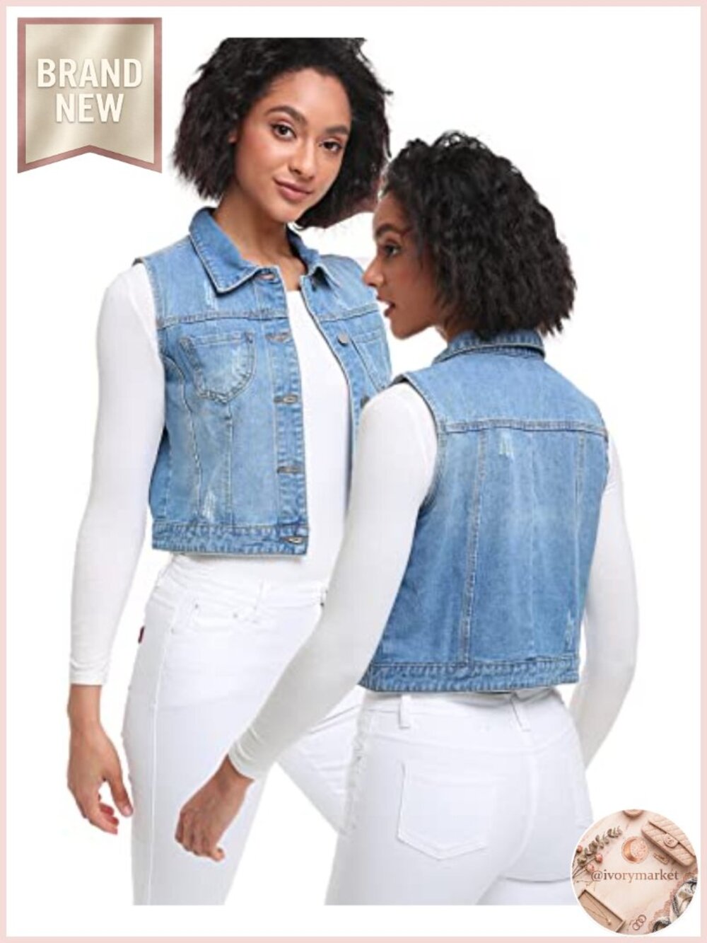 Sleeveless Denim Vest Women Jean Jacket Crop 90s Retro Distressed